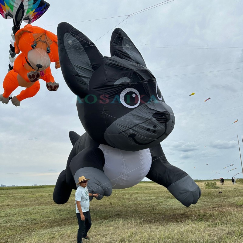 New Arrival Soft Inflatable 12M Dog Kite Pendant 40d Ripstop Nylon For Adults High Quality Colorful Animal Show Kites 