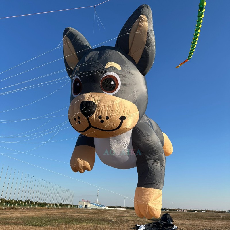 New Arrival Soft Inflatable 12M Dog Kite Pendant 40d Ripstop Nylon For Adults High Quality Colorful Animal Show Kites 