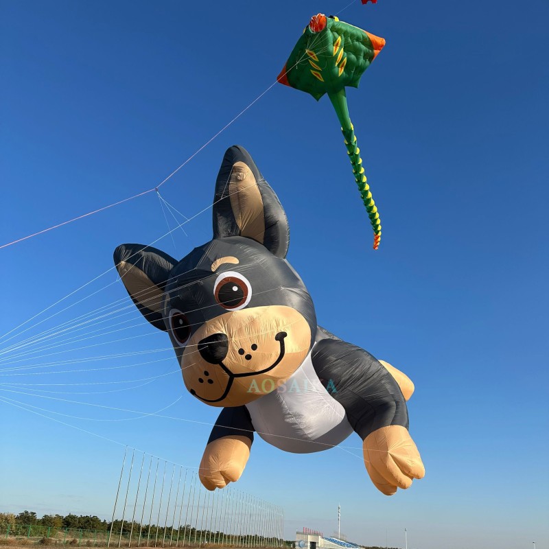 New Arrival Soft Inflatable 12M Dog Kite Pendant 40d Ripstop Nylon For Adults High Quality Colorful Animal Show Kites 