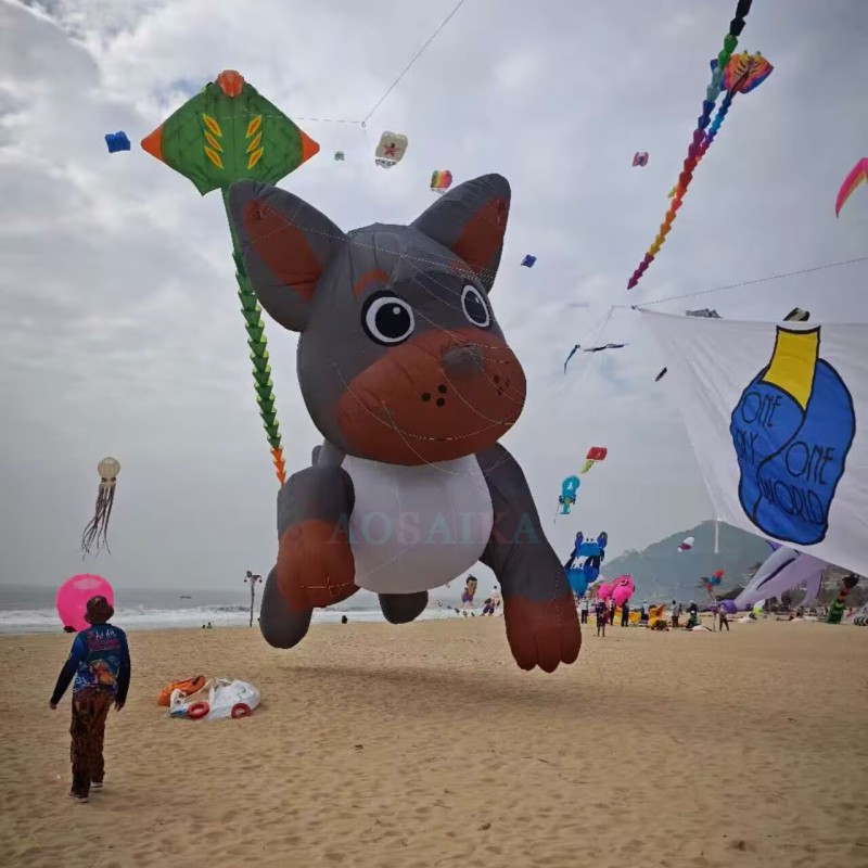 New Arrival Soft Inflatable 12M Dog Kite Pendant 40d Ripstop Nylon For Adults High Quality Colorful Animal Show Kites 