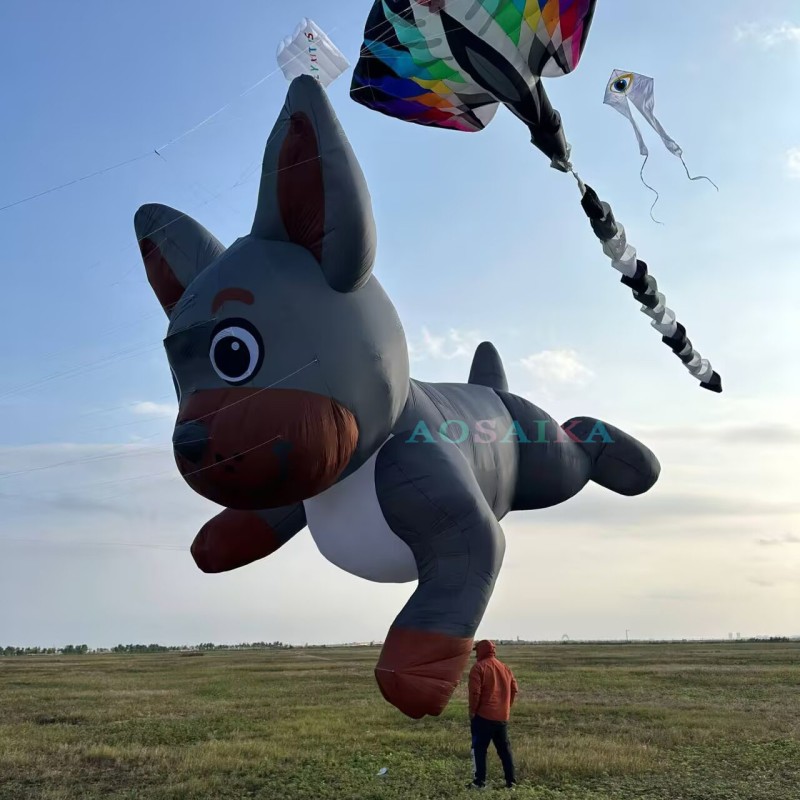 New Arrival Soft Inflatable 12M Dog Kite Pendant 40d Ripstop Nylon For Adults High Quality Colorful Animal Show Kites 