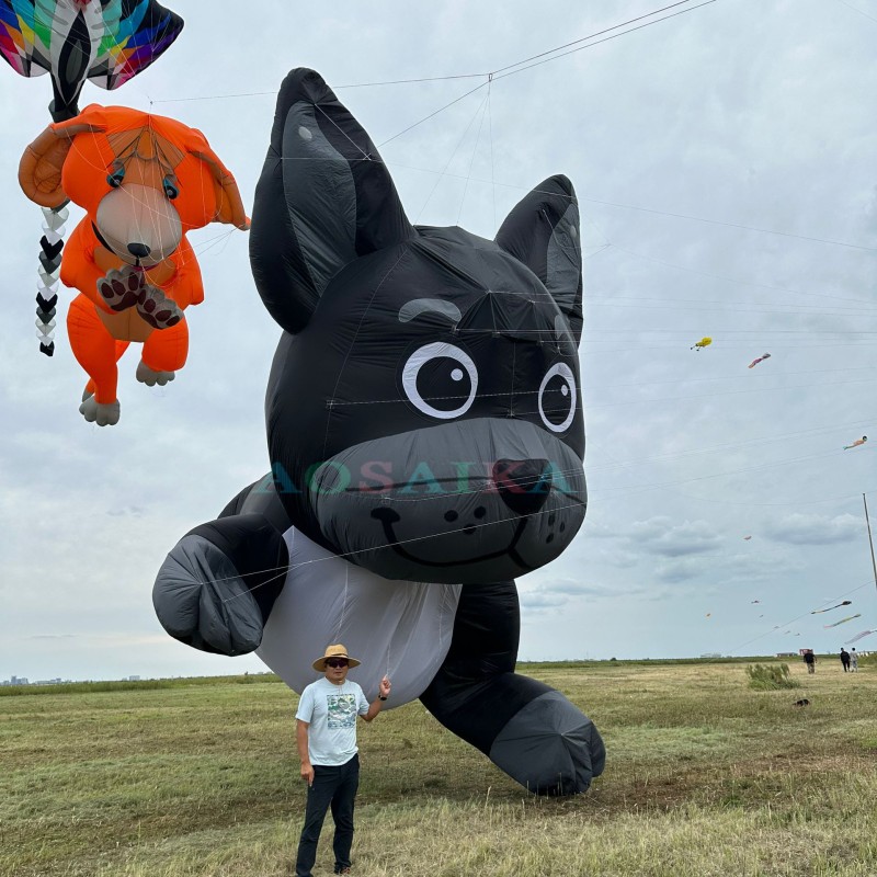 New Arrival Soft Inflatable 12M Dog Kite Pendant 40d Ripstop Nylon For Adults High Quality Colorful Animal Show Kites 