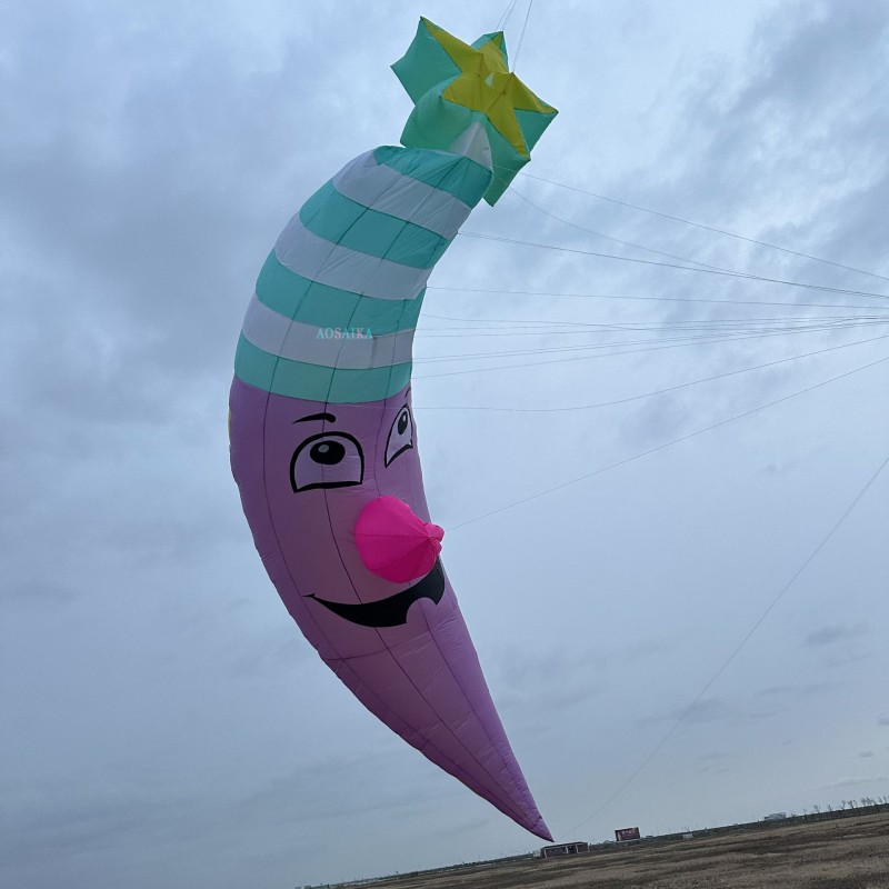 New Arrival Soft Inflatableb 8M moon kite pendant 40d Ripstop Nylon For Adults High Quality ColorfulShow Kite 