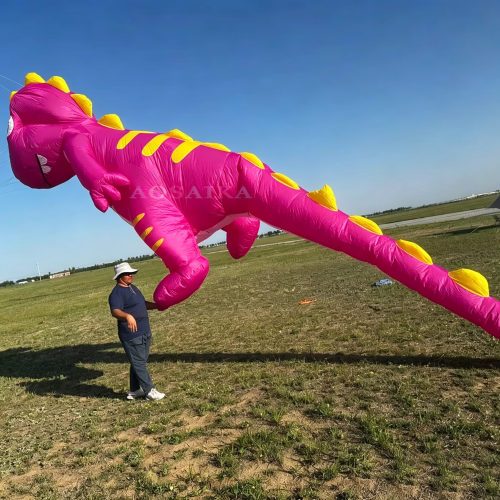 New Arrival Soft Inflatable 8M Dinosaur Kite Pendant 40d Nylon Ripstop Adults High Quality Colorful Animal Show Kites