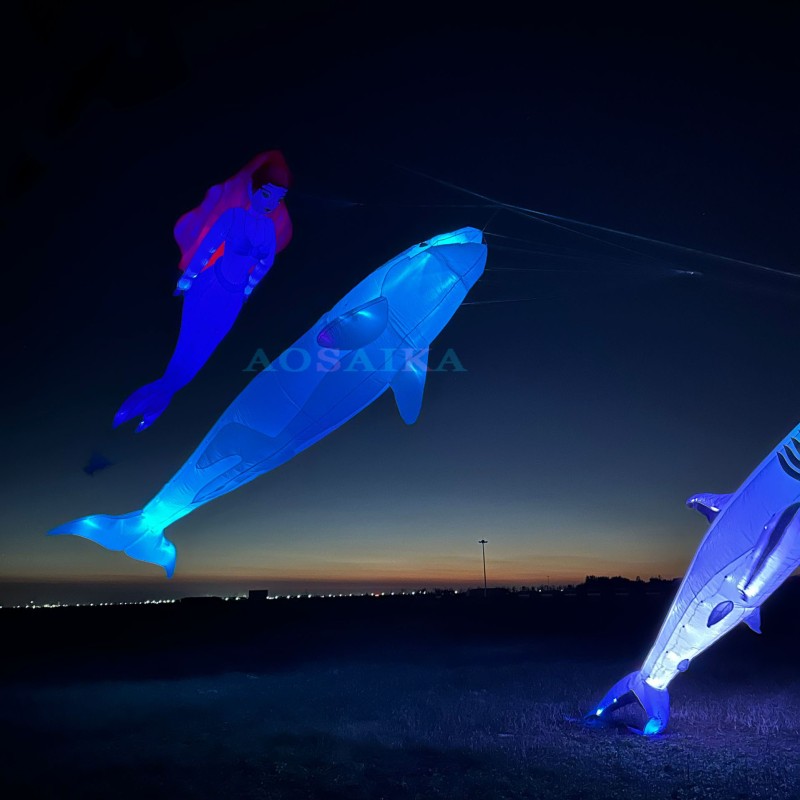 New Arrival Soft InflatableNew Arrival Soft Inflatable 10M LED Killer whale Kite Pendant 40d Ripstop Nylon For Adults High Quality Colorful Animal Show KitesPendant 40d Ripstop Nylon For Adults High Quality Colorful Animal Show Kites 