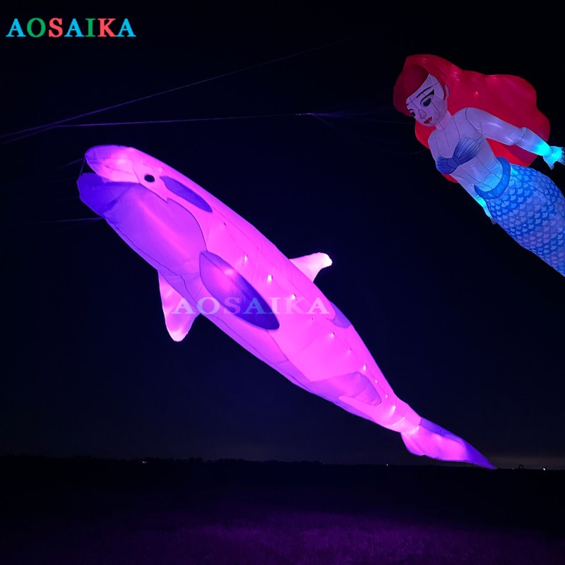 New Arrival Soft InflatableNew Arrival Soft Inflatable 10M LED Killer whale Kite Pendant 40d Ripstop Nylon For Adults High Quality Colorful Animal Show KitesPendant 40d Ripstop Nylon For Adults High Quality Colorful Animal Show Kites