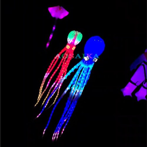 New Arrival Soft Inflatable 20M LED Octopus Kite Pendant 40d Ripstop Nylon For Adults High Quality Colorful Animal Show Kites