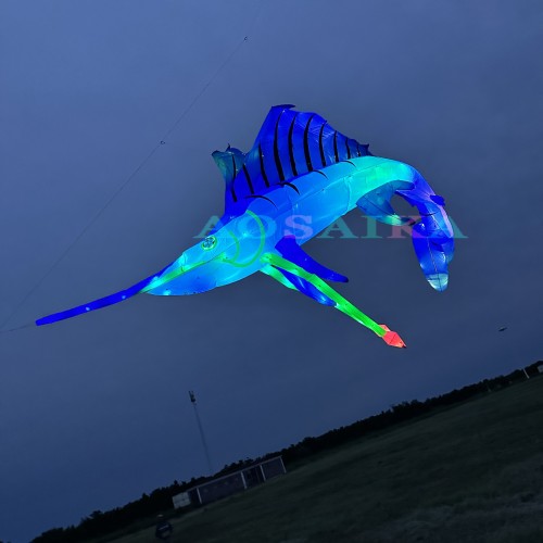 New Arrival Soft Inflatable 10M LED Swordfish Kite Pendant 40d Ripstop Nylon For Adults High Quality Colorful Animal Show Kites