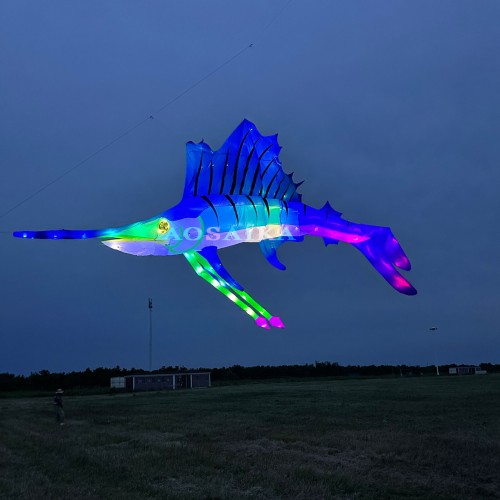 New Arrival Soft Inflatable 10M LED Swordfish Kite Pendant 40d Ripstop Nylon For Adults High Quality Colorful Animal Show Kites