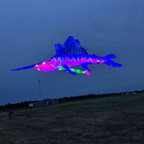 New Arrival Soft Inflatable 10M LED Swordfish Kite Pendant 40d Ripstop Nylon For Adults High Quality Colorful Animal Show Kites