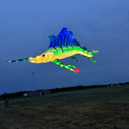 New Arrival Soft Inflatable 10M LED Swordfish Kite Pendant 40d Ripstop Nylon For Adults High Quality Colorful Animal Show Kites