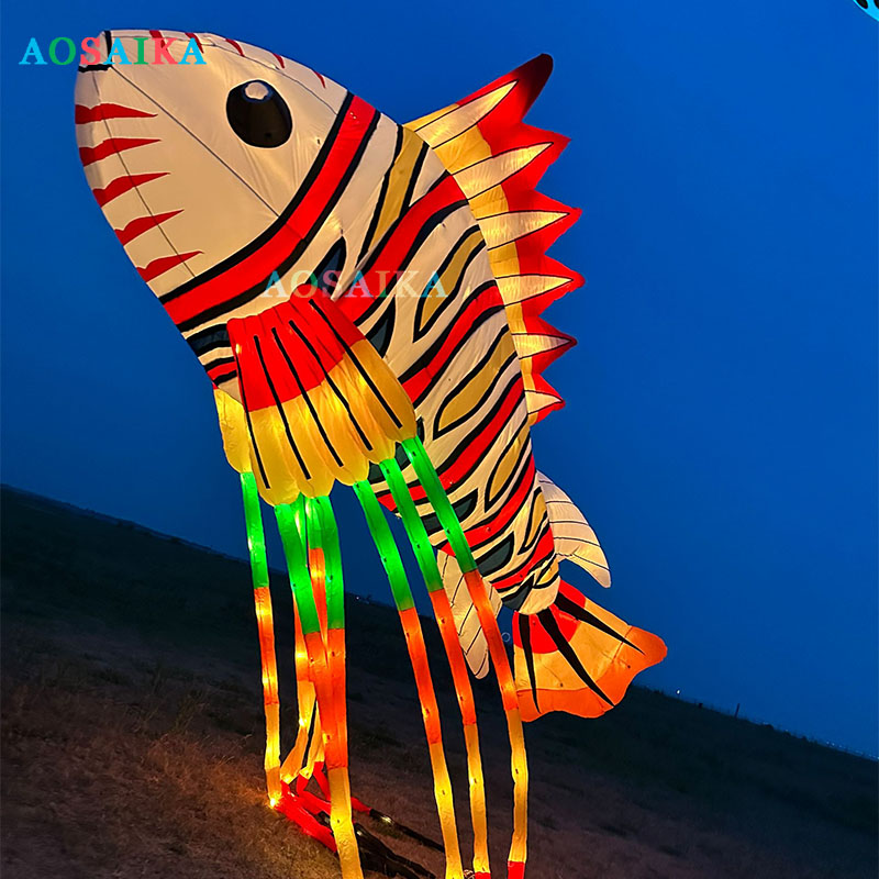 New Arrival Soft Inflatable 8M Luminous Lionfish Kite Pendant 40d Ripstop Nylon Adults High Quality Colorful Animal Show Kites