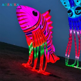 New Arrival Soft Inflatable 8M Luminous Lionfish Kite Pendant 40d Ripstop Nylon Adults High Quality Colorful Animal Show Kites 