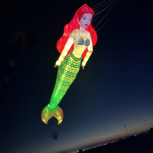 10M LED Mermaid Kite Pendant 40d Ripstop Nylon For Adults High Quality Colorful Animal Show Kites