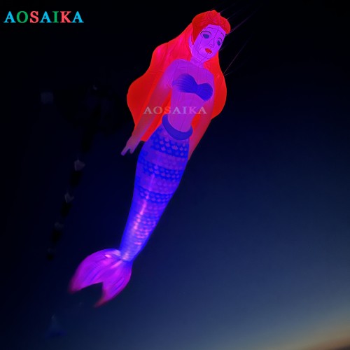 10M LED Mermaid Kite Pendant 40d Ripstop Nylon For Adults High Quality Colorful Animal Show Kites