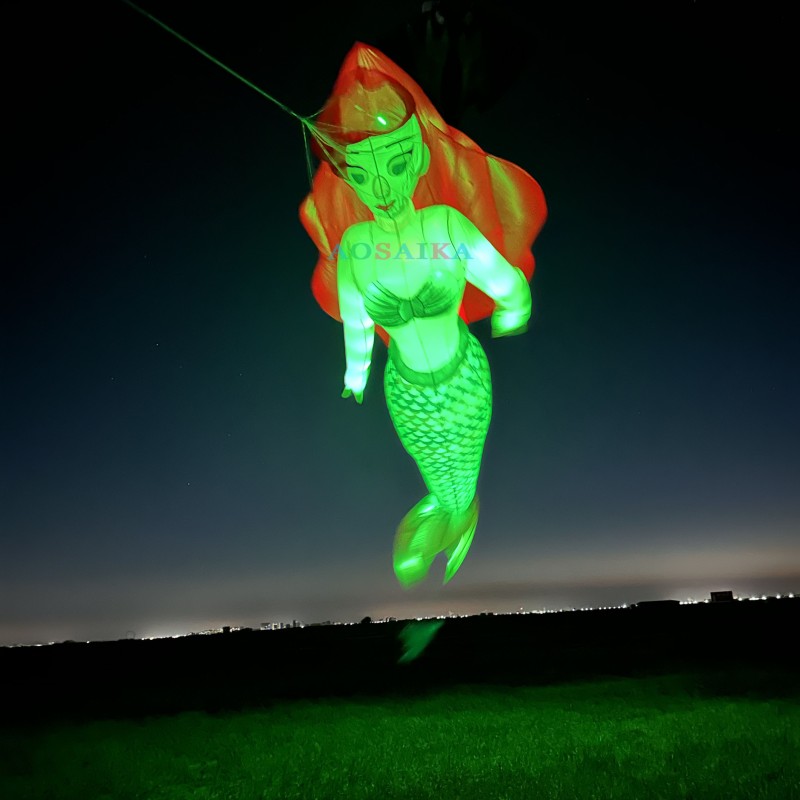 10M LED Mermaid Kite Pendant 40d Ripstop Nylon For Adults High Quality Colorful Animal Show Kites 