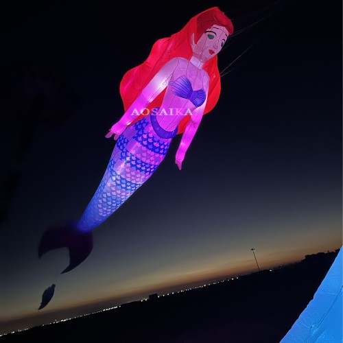 10M LED Mermaid Kite Pendant 40d Ripstop Nylon For Adults High Quality Colorful Animal Show Kites