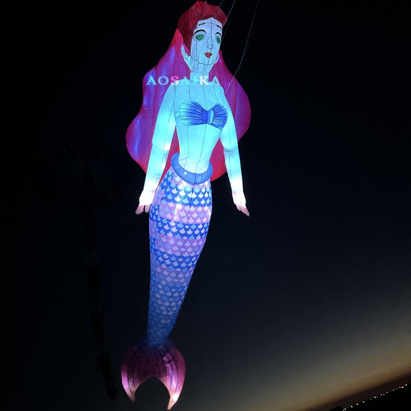 10M LED Mermaid Kite Pendant 40d Ripstop Nylon For Adults High Quality Colorful Animal Show Kites 