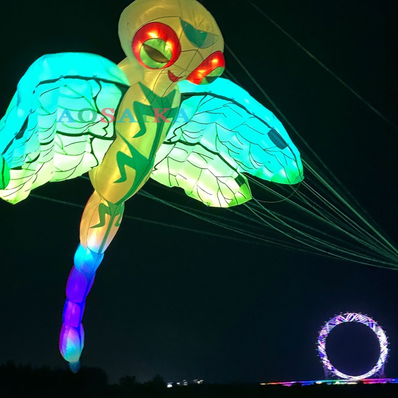 9M/22M Nightlight Dragonfly Kite Pendant 40d Ripstop Nylon For Adults High Quality Colorful Animal Show Kite 