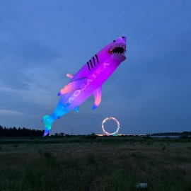 New Arrival Soft Inflatable 18M LED Shark Kite Pendant 40d Ripstop Nylon For Adults High Quality Colorful Animal Show Kites 