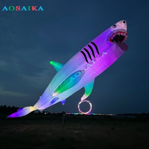 New Arrival Soft Inflatable 18M18M LED Shark Kite Pendant 40d Ripstop Nylon For Adults High Quality Colorful Animal Show Kites New Arrival Soft Inflatable 18M18M LED Shark Kite Pendant 40d Ripstop Nylon For Adults High Quality Colorful Animal Show Kites