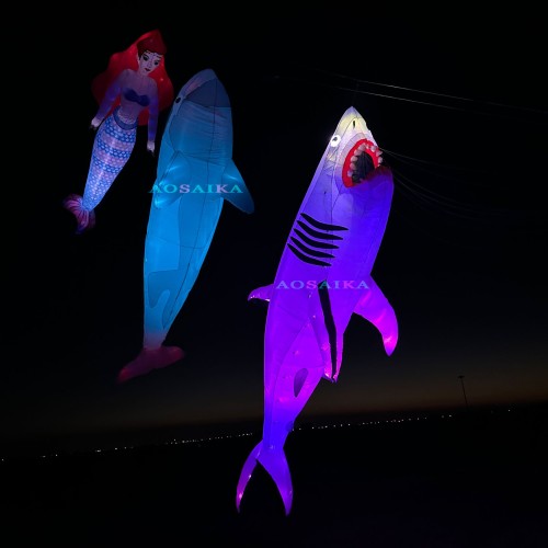 6M LED Shark Kite Pendant 40d Ripstop Nylon For Adults High Quality Colorful Animal Show Kites