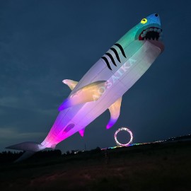 New Arrival Soft Inflatable 18M18M LED Shark Kite Pendant 40d Ripstop Nylon For Adults High Quality Colorful Animal Show Kites 