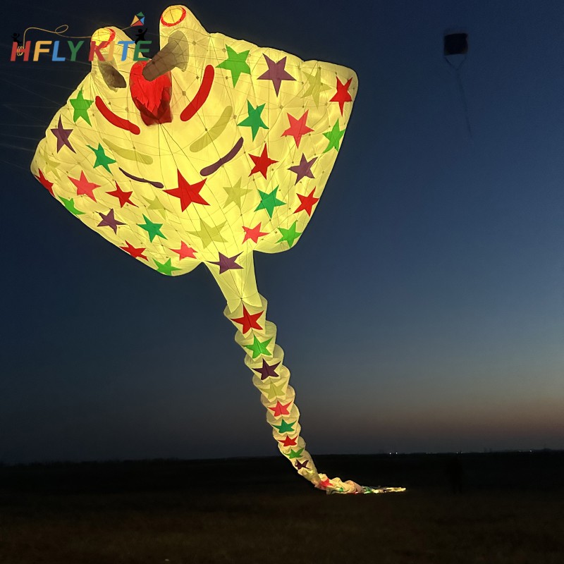 21M night-lighted stingray kite pendant 40d ripstop nylon 