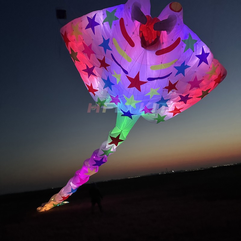 21M night-lighted stingray kite pendant 40d ripstop nylon 