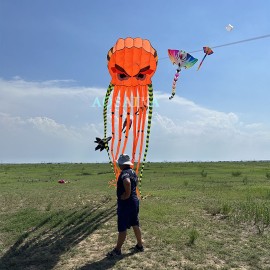 New Arrival Soft Inflatable 8M Demon Octopus  Kite Pendant Polyester cloth Adults High Quality Colorful Animal Show Kites 