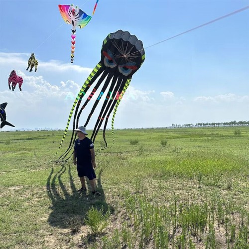New Arrival Soft Inflatable 8M Demon Octopus  Kite Pendant Polyester cloth Adults High Quality Colorful Animal Show Kites