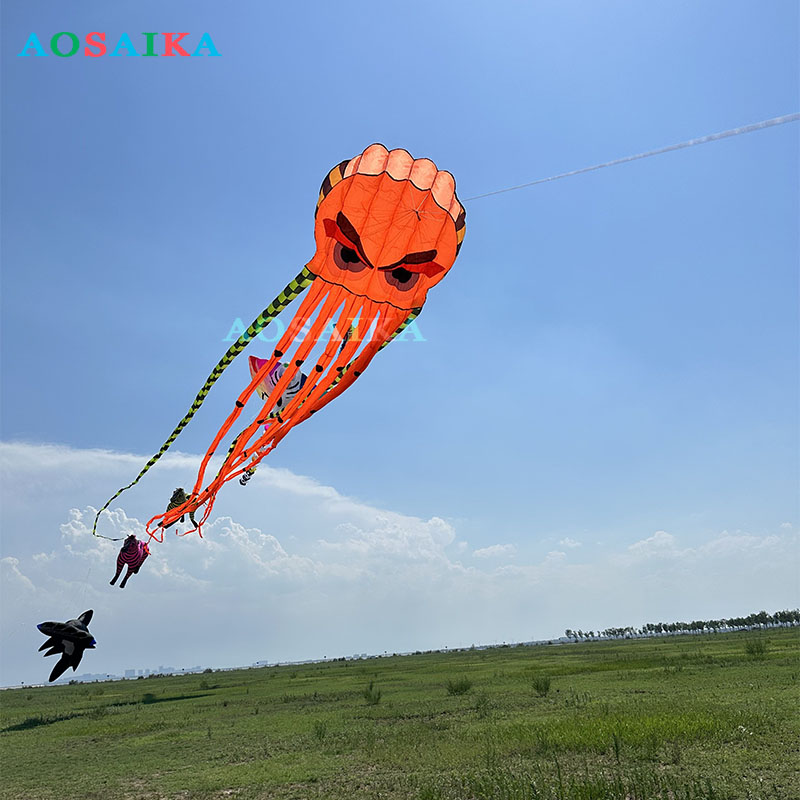 New Arrival Soft Inflatable 8M Demon Octopus  Kite Pendant Polyester cloth Adults High Quality Colorful Animal Show Kites