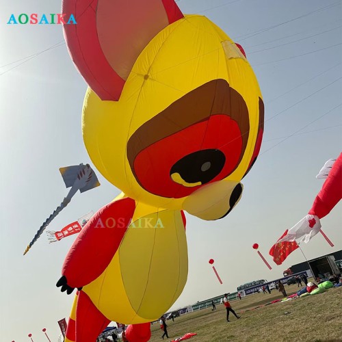 New Arrival Soft Inflatable 12M Raccoon Kite Pendant 40d Ripstop Nylon For Adults High Quality Colorful Animal Show Kites