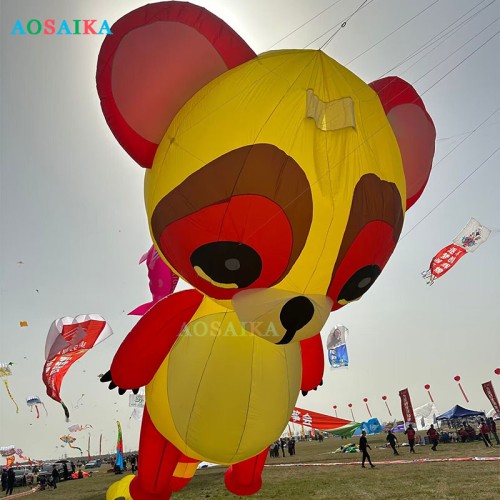 New Arrival Soft Inflatable 12M Raccoon Kite Pendant 40d Ripstop Nylon For Adults High Quality Colorful Animal Show Kites