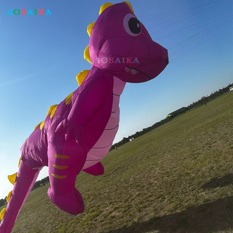 New Arrival Soft Inflatable 8M Dinosaur Kite Pendant 40d Nylon Ripstop Adults High Quality Colorful Animal Show Kites 