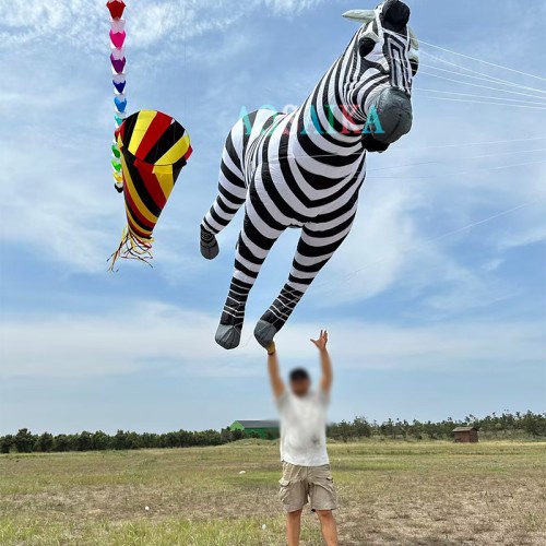 New Arrival Soft Inflatable 3.5M Zebra Kite Pendant 40d Nylon Ripstop Adults High Quality Colorful Animal Show Kites