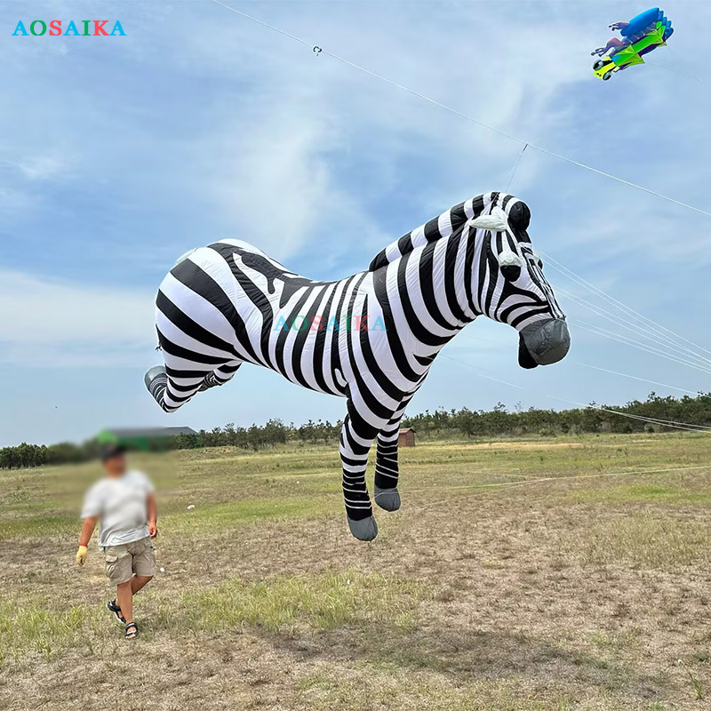 New Arrival Soft Inflatable 3.5M Zebra Kite Pendant 40d Nylon Ripstop Adults High Quality Colorful Animal Show Kites 