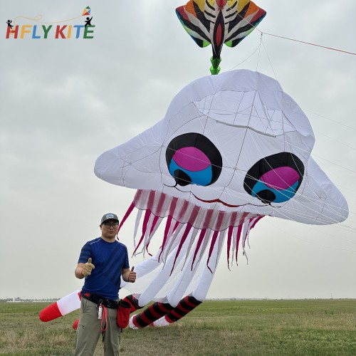 New Arrival Soft Inflatable 15M Jellyfish Kite Pendant 40d Nylon Ripstop Adults High Quality Colorful Animal Show Kites