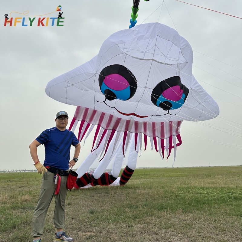 New Arrival Soft Inflatable 15M Jellyfish Kite Pendant 40d Nylon Ripstop Adults High Quality Colorful Animal Show Kites 