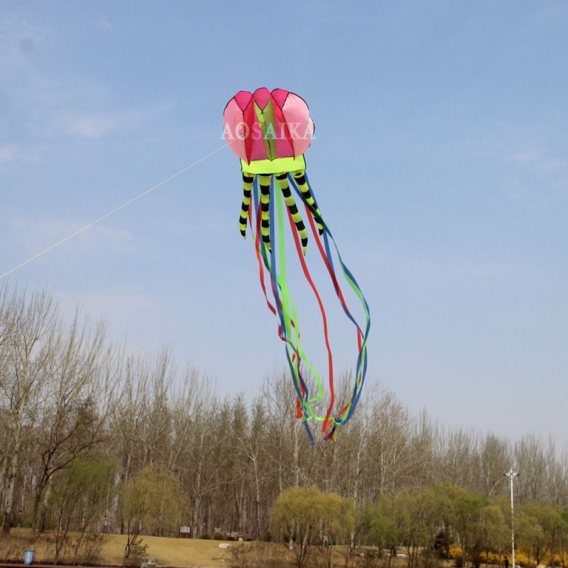 New Arrival Soft Inflatable 105*500cm Jellyfish Kite Polyester cloth For Adults High Quality Colorful Animal Show Kites 