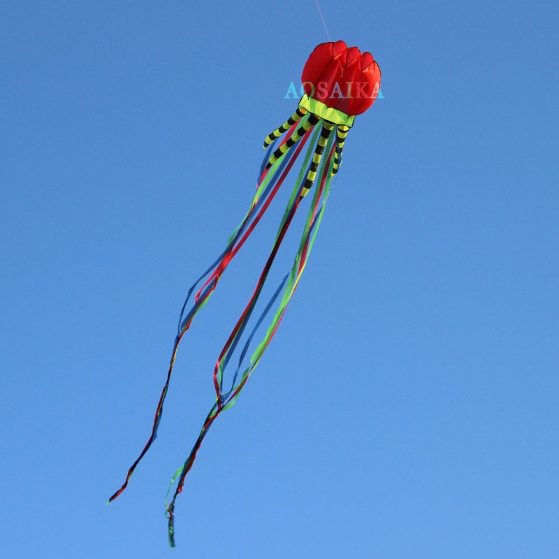 New Arrival Soft Inflatable 105*500cm Jellyfish Kite Polyester cloth For Adults High Quality Colorful Animal Show Kites 