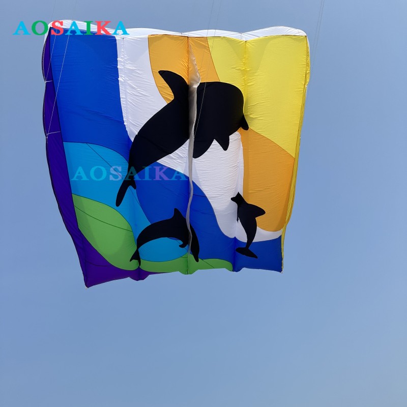 New Arrival Soft Inflatable 12sqm/16sqm Dolphin Flowfrom Kite 40d Nylon Ripstop Adults High Quality Colorful Animal Show Kites
