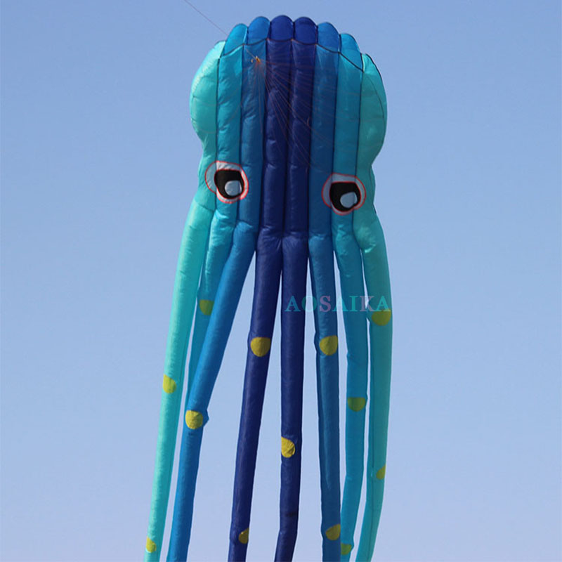 New Arrival Soft Inflatable 15M The Smurfs Octopus Kite Polyester cloth Adults High Quality Colorful Animal Show Kites 
