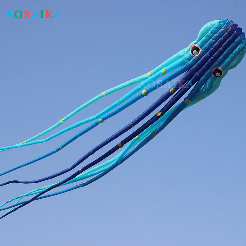 New Arrival Soft Inflatable 15M The Smurfs Octopus Kite Polyester cloth Adults High Quality Colorful Animal Show Kites