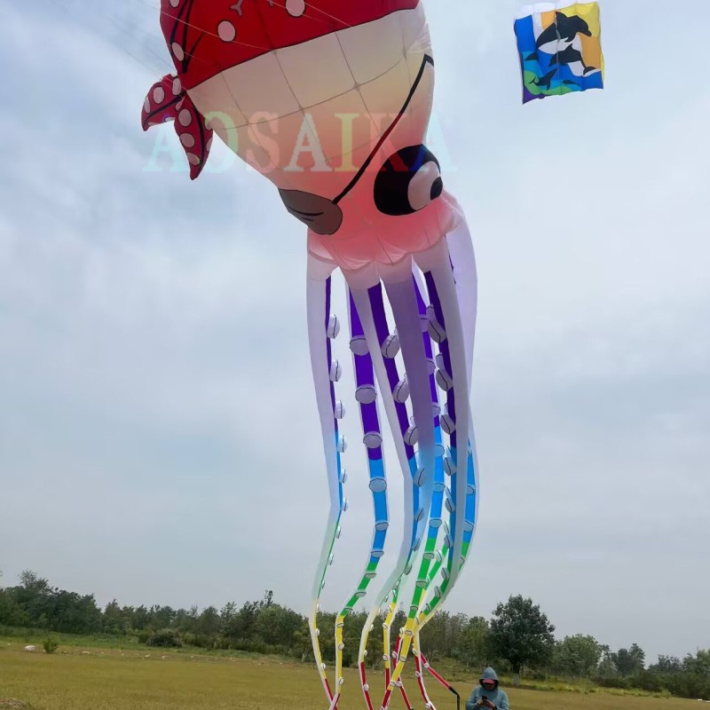 New Arrival Soft Inflatable 20m/40m Pirate Octopus Kite Pendant 40d Ripstop Nylon For Adults High Quality Colorful Animal Show Kites 