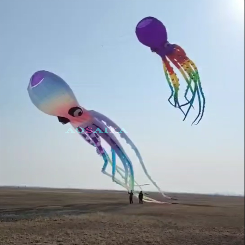 New Arrival Soft Inflatable 30M Octopus Kite Pendant 40d Ripstop Nylon For Adults High Quality Colorful Show Kites 