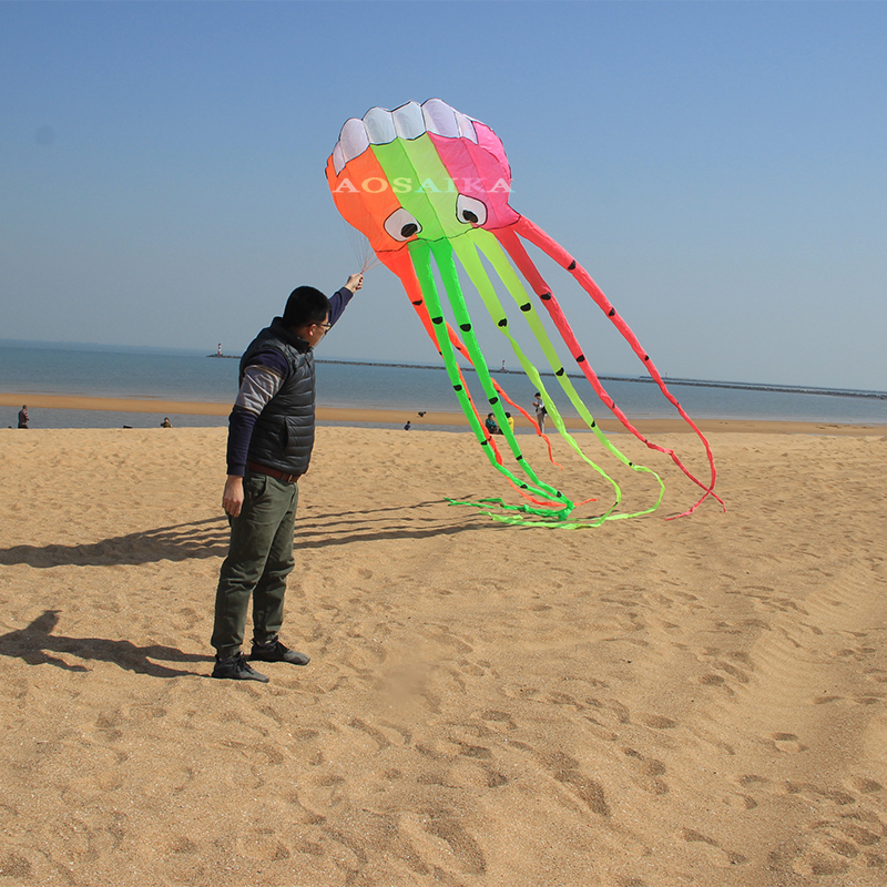 New Arrival Soft Inflatable 8m Colourful Octopus Kite Polyester cloth For Adults High Quality Colorful Animal Show Kites 