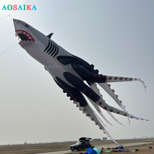 New Arrival Soft Inflatable 18m Octo sharks kite pendant 40d ripstop nylon For Adults High Quality Colorful Show Kites