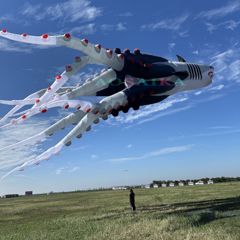 New Arrival 30M Octo sharks Kite Pendant 40d Ripstop Nylon For Adults High Quality Show Kites 