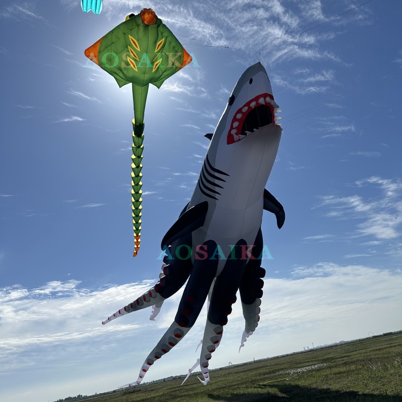 New Arrival 30M Octo sharks Kite Pendant 40d Ripstop Nylon For Adults High Quality Show Kites 